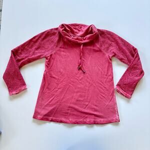 Soft Surroundings Women's Small Pullover Top Pink Cowl Neck Lace Sleeve Shirt‎